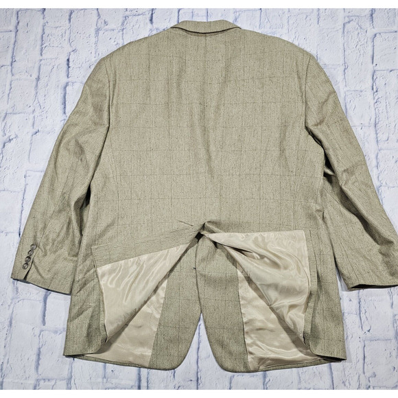 Hart Schaffner Marx MENS 44R Jacket Beige Plaid Sports Coat 100% Silk USA MADE - Picture 12 of 12